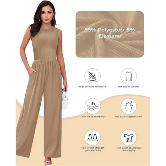 Jumpsuits for Women, Sleeveless Crew Neck Jumpsuits for Women Casual One
